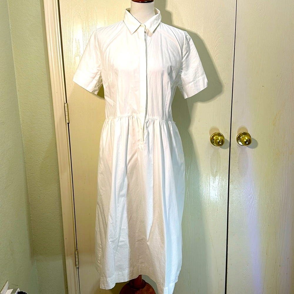 LOFT White Short Sleeve Midi Shirt Dress